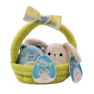 Squishmallow Easter Basket Ferdie Frog and Valentina Bunny Squishmallows